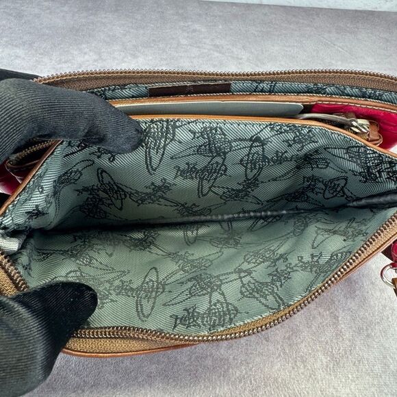 Vivienne Westwood Pink Embossed Leather Women's Bag Crossbody Wallet on Strap - Picture 13 of 15